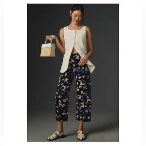 Maeve Anthropologie NEW The Colette Cropped Floral Wide Leg Pants: Ponte Edition